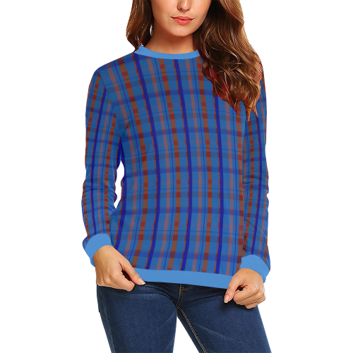 Royal Blue plaid style All Over Print Crewneck Sweatshirt for Women (Model H18)