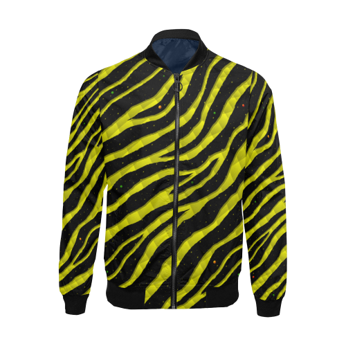 Ripped SpaceTime Stripes - Yellow All Over Print Bomber Jacket for Men (Model H19)