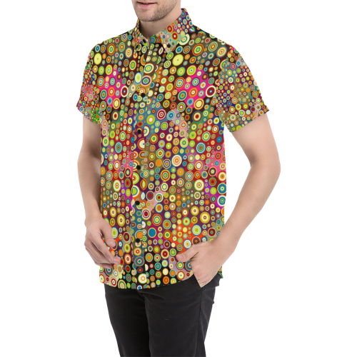 Multicolored RETRO POLKA DOTS pattern Men's All Over Print Short Sleeve Shirt (Model T53)