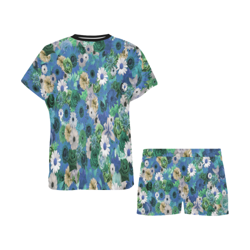 Turquoise Gold Fantasy Garden Women's Short Pajama Set