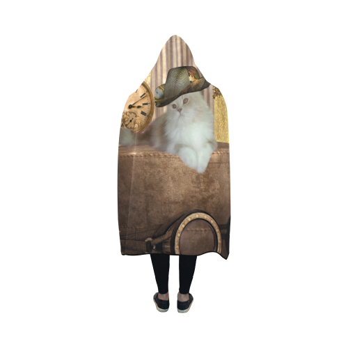 Funny steampunk cat Hooded Blanket 50''x40''