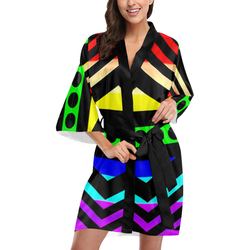 Rainbow Multicolored Ethnic Abstract Design 5 Kimono Robe