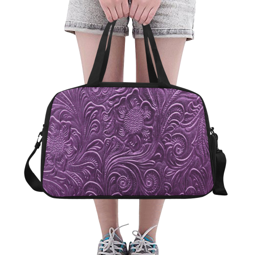 Embossed Purple Flowers Fitness Handbag (Model 1671)