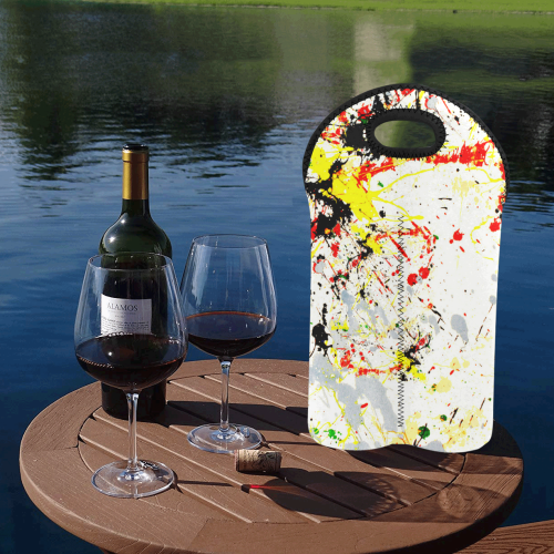 Black, Red, Yellow Paint Splatter 2-Bottle Neoprene Wine Bag