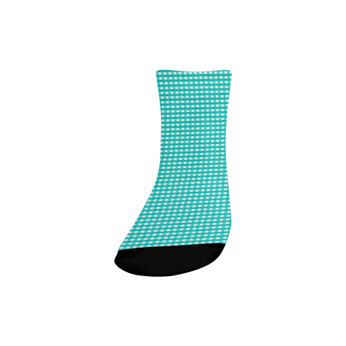 Aqua Gingham Checked Pattern Quarter Socks