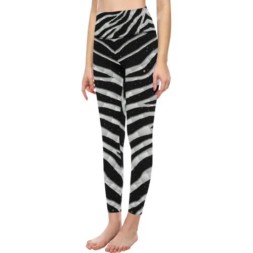 Ripped SpaceTime Stripes - White Women's All Over Print High-Waisted Leggings (Model L36)