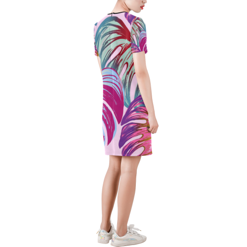 Pretty Leaves B by JamColors Short-Sleeve Round Neck A-Line Dress (Model D47)