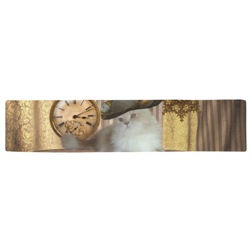 Funny steampunk cat Table Runner 16x72 inch