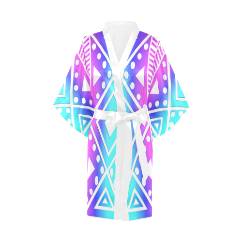 Rainbow Multicolored Ethnic Abstract Design 3 Kimono Robe