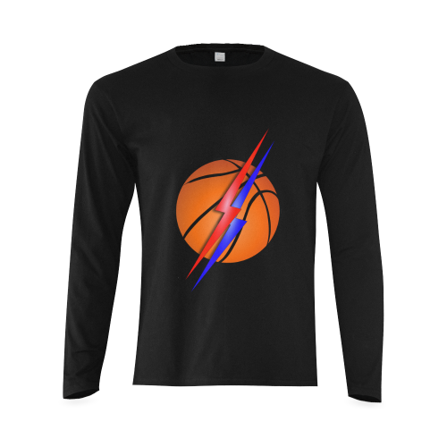 Basketball Lightning Bolt Red and Blue on Black Sunny Men's T-shirt (long-sleeve) (Model T08)