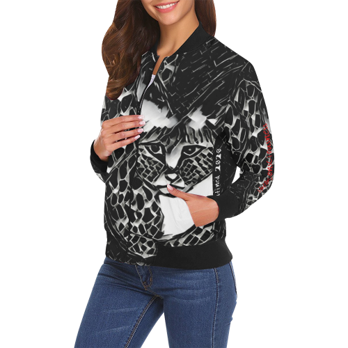 Stream Consciousness Quarantined Black Cat All Over Print Bomber Jacket for Women (Model H19)