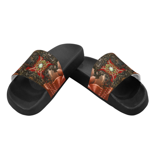Red floral design Men's Slide Sandals (Model 057)