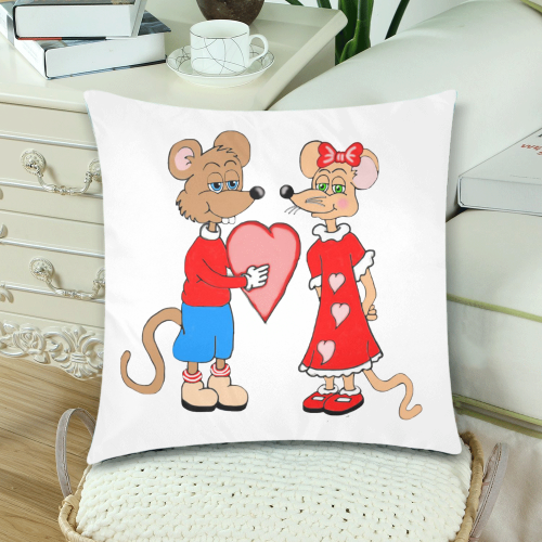 Love Mice White Custom Zippered Pillow Cases 18"x 18" (Twin Sides) (Set of 2)