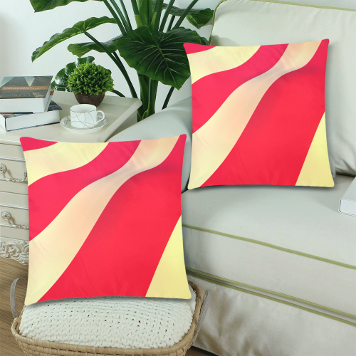 Red and White Stripes Custom Zippered Pillow Cases 18"x 18" (Twin Sides) (Set of 2)