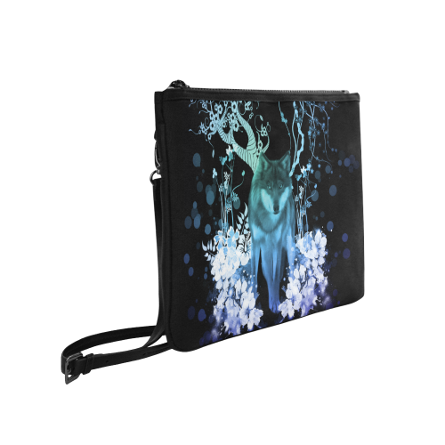 Awesome wolf with flowers Slim Clutch Bag (Model 1668)