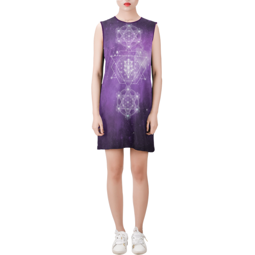Sacred Geometry Stardust Sleeveless Round Neck Shift Dress (Model D51)