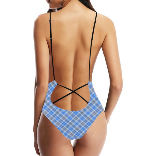 Plaid patterns Sexy Lacing Backless One-Piece Swimsuit (Model S10)