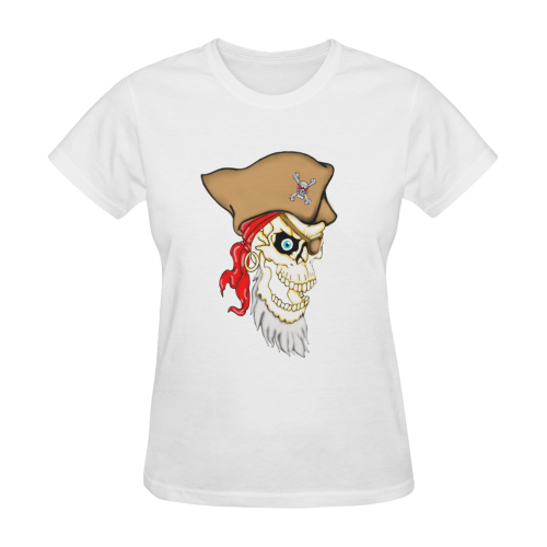 Pirate Sugar Skull White Women's T-Shirt in USA Size (Two Sides Printing)