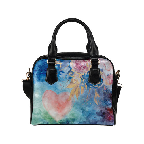 Heart and Flowers - Pink and Blue Shoulder Handbag (Model 1634)