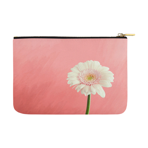 Gerbera Daisy - White Flower on Coral Pink Carry-All Pouch 12.5''x8.5''