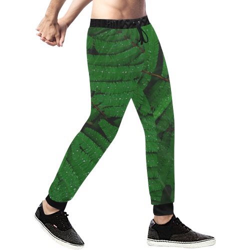 Forest Green Plants with Dew Photo Men's All Over Print Sweatpants (Model L11)