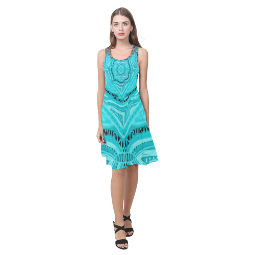 Nidhi-march 2020-turquoise-silver round neck Atalanta Casual Sundress(Model D04)