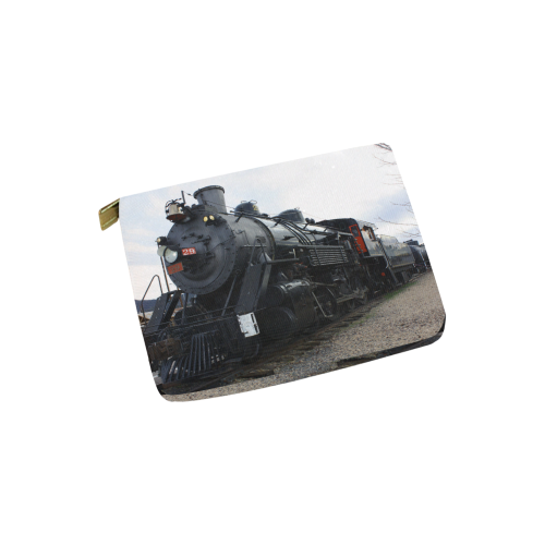 Railroad Vintage Steam Engine on Train Tracks Carry-All Pouch 6''x5''