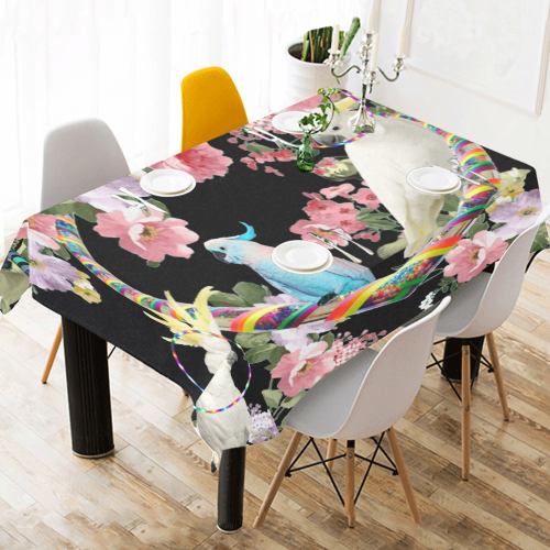 Cockatoos and Hoops Cotton Linen Tablecloth 52"x 70"