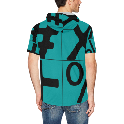 NUMBERS Collection Symbols Black/Teal All Over Print Short Sleeve Hoodie for Men (Model H32)