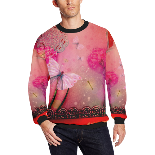Wonderful butterflies Men's Oversized Fleece Crew Sweatshirt/Large Size(Model H18)
