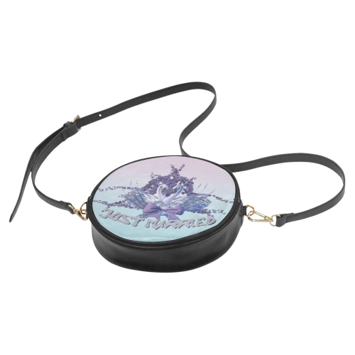 just married - two romantic swans with cherry blossoms - purple blue Round Sling Bag (Model 1647)