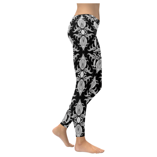 Monotone Floral Women's Low Rise Leggings (Invisible Stitch) (Model L05)