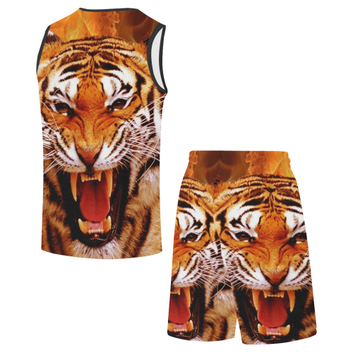 Tiger and Flame All Over Print Basketball Uniform