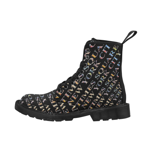 Times Square New York city color photo-filled type on black Martin Boots for Women (Black) (Model 1203H)