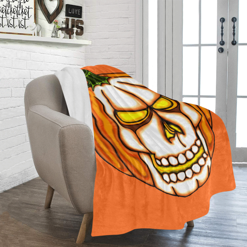 Pumpkin Skull Orange Ultra-Soft Micro Fleece Blanket 50"x60"