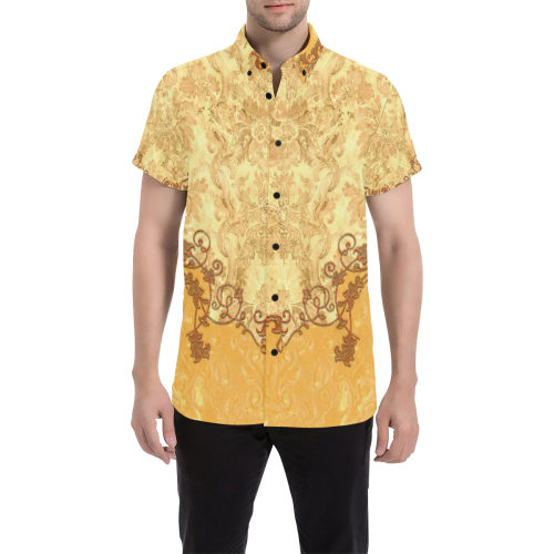 Yellow flowers Men's All Over Print Short Sleeve Shirt (Model T53)