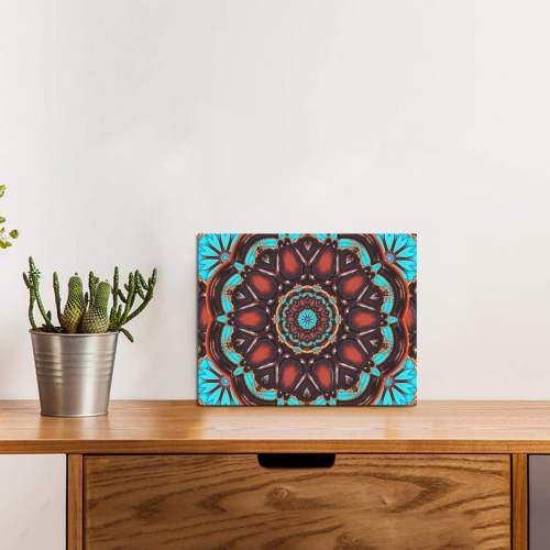 K172 Wood and Turquoise Abstract Photo Panel for Tabletop Display 8"x6"