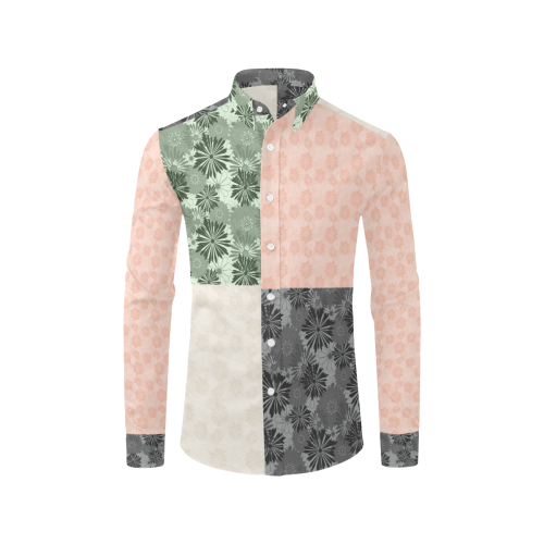 Wedding Day Grey Floral Patchwork by Aleta Men's All Over Print Casual Dress Shirt (Model T61)