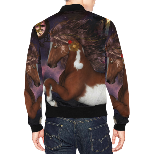 Awesome steampunk horse with clocks gears All Over Print Bomber Jacket for Men/Large Size (Model H19)