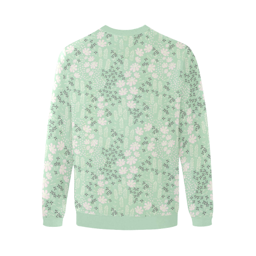Mint Floral Pattern Men's Oversized Fleece Crew Sweatshirt/Large Size(Model H18)