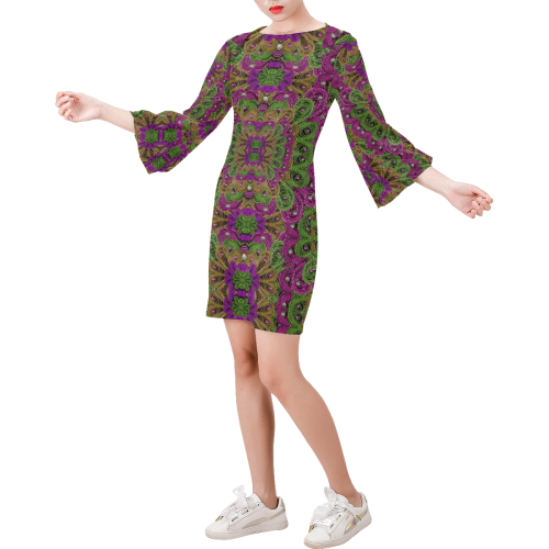 Peacock lace in the nature Bell Sleeve Dress (Model D52)