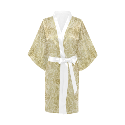 Denim, vintage floral pattern, beige gold yellow Kimono Robe