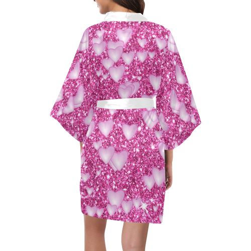 Hearts on Sparkling glitter print, pink Kimono Robe