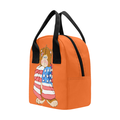 Patriotic Flag Bear Orange Zipper Lunch Bag (Model 1689)