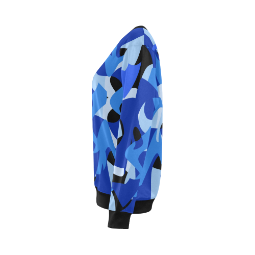 Camouflage Abstract Blue and Black All Over Print Crewneck Sweatshirt for Women (Model H18)