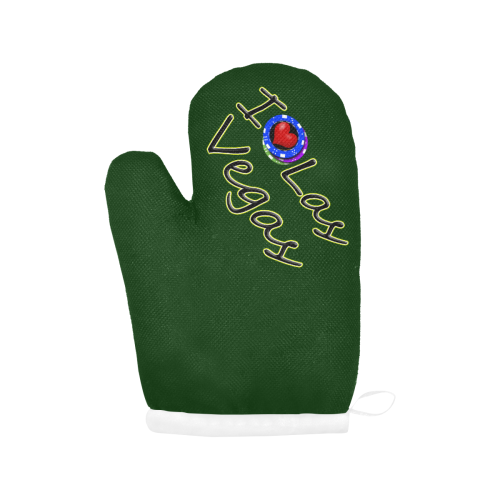 Las Vegas Love Poker Chips on Green Oven Mitt (Two Pieces)