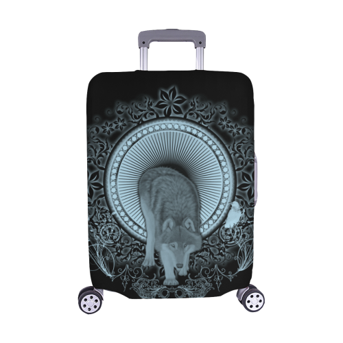 Wolf in black and blue Luggage Cover/Medium 22"-25"