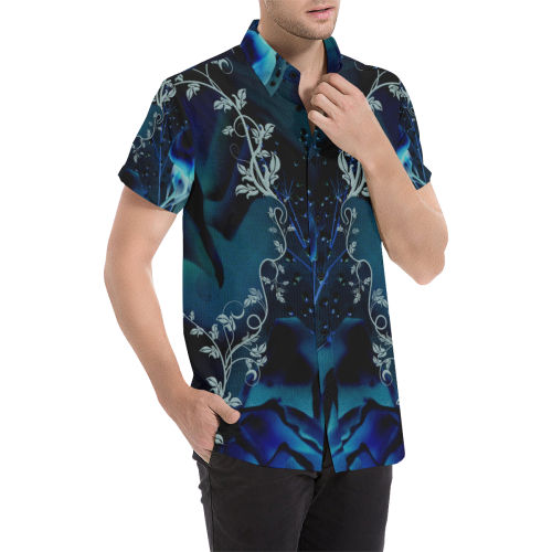 Floral design, blue colors Men's All Over Print Short Sleeve Shirt/Large Size (Model T53)