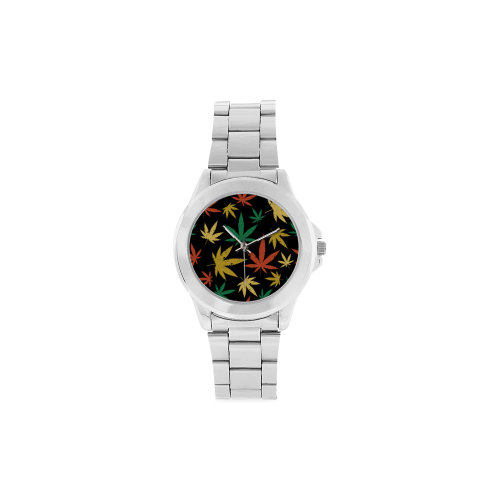 Cannabis Pattern Unisex Stainless Steel Watch(Model 103)