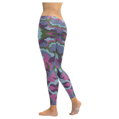 pink blue green wave design Women's Low Rise Leggings (Invisible Stitch) (Model L05)